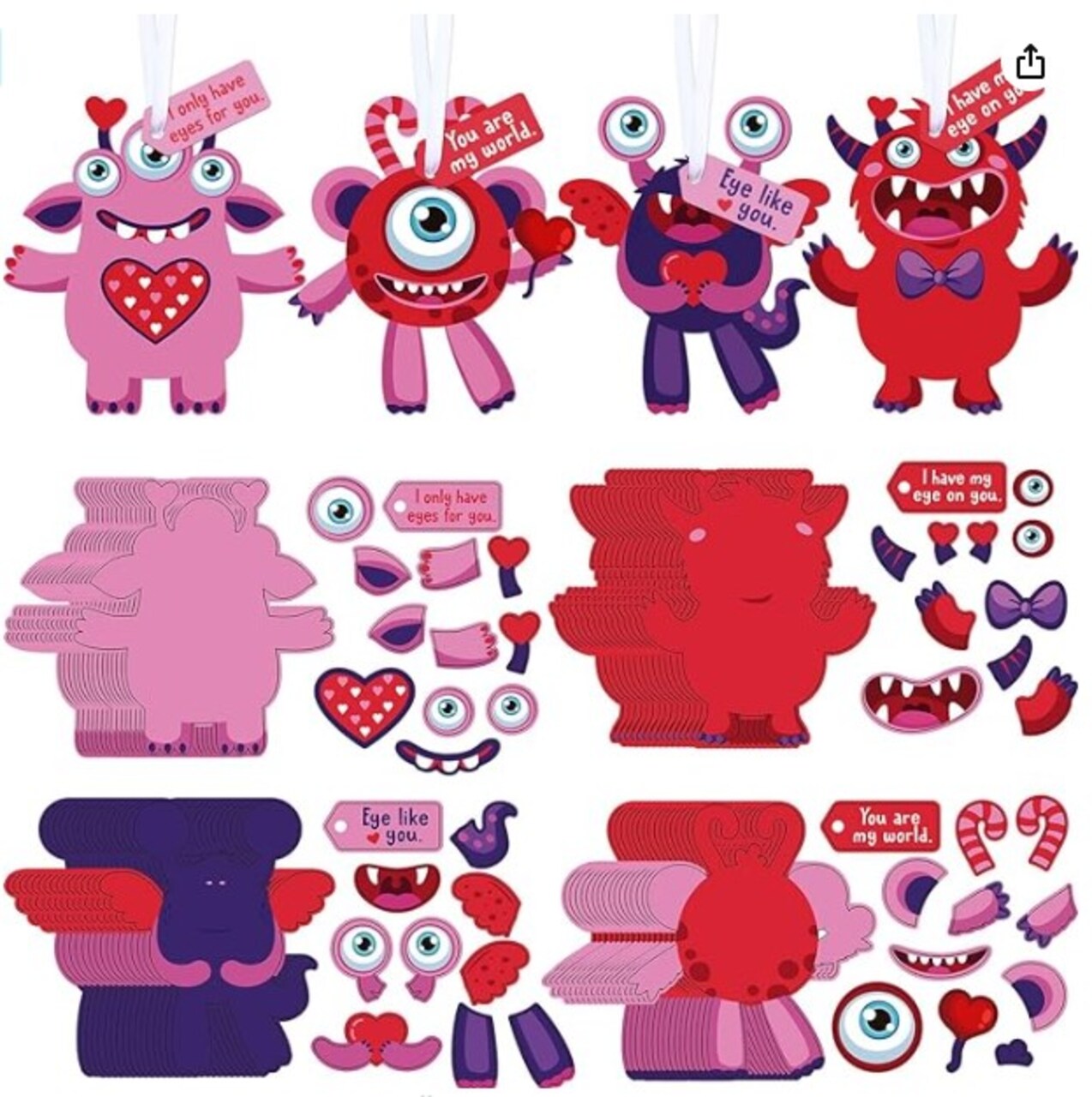 Valentine's Day Craft Kits for Kids and DIY Craft Ornaments Valentine-themed classroom games Papercraft Hanging Ornament for Valentine's Day Decorations (24 Sets)